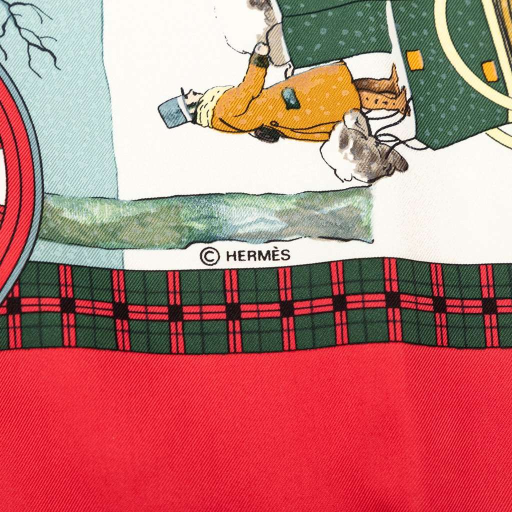 Hermès L Hiver en Poste Silk Scarf 90 White Very good - Inside View