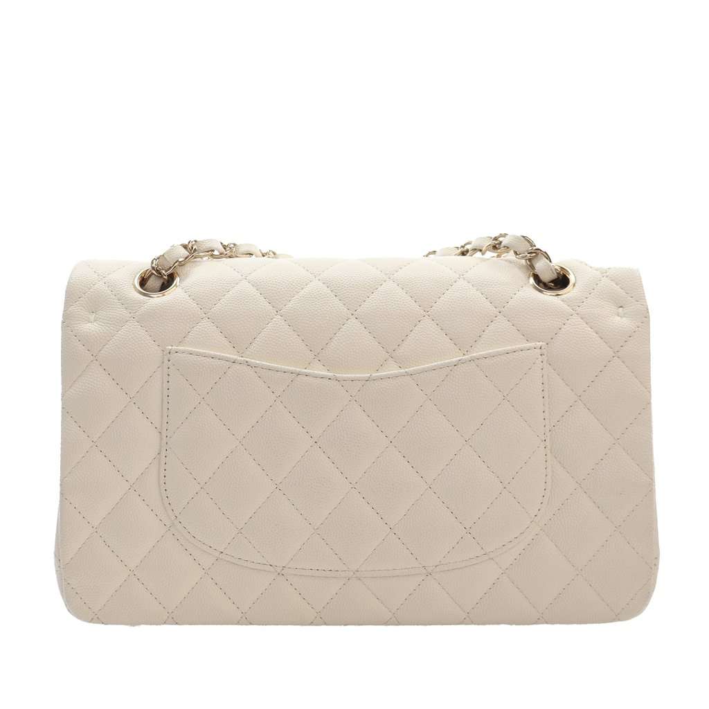 Chanel Medium Classic Caviar Double Flap White Leather Very good condition - Back View