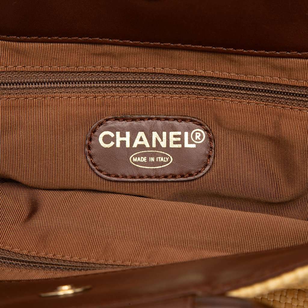 Chanel CC Raffia Wood Top Handle Tote Beige Very good - Box View