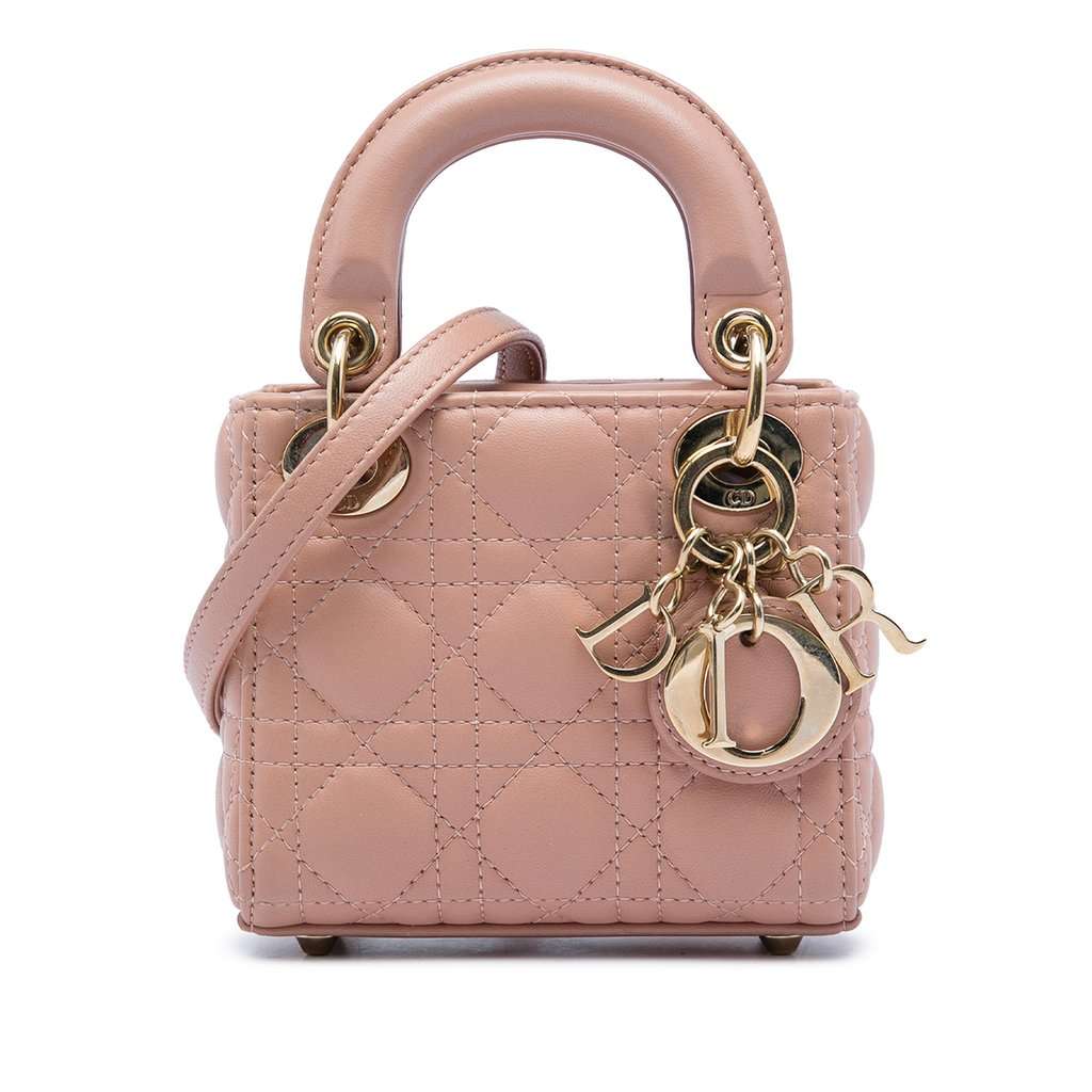 Dior Micro Lambskin Cannage Lady Dior Brown Leather Very good condition - Front View