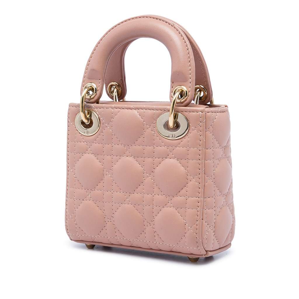 Dior Micro Lambskin Cannage Lady Dior Brown Leather Very good condition - Back View