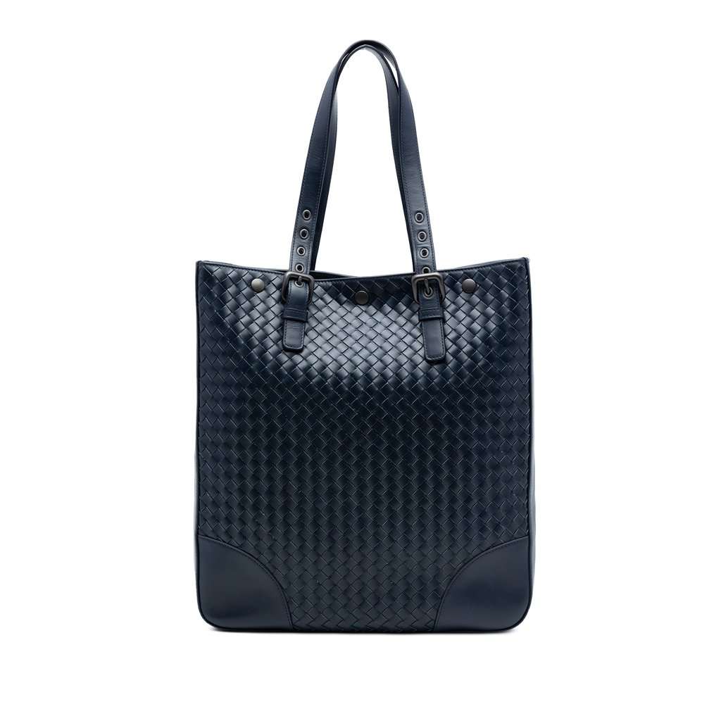 Bottega Veneta Nappa Intrecciato Belt Strap Tote Blue Leather Very good condition - Front View