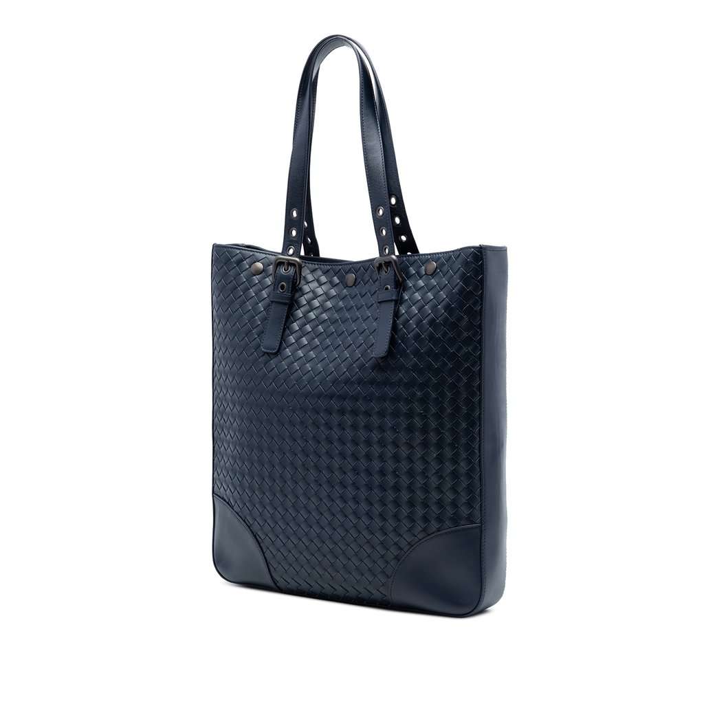 Bottega Veneta Nappa Intrecciato Belt Strap Tote Blue Leather Very good condition - Back View