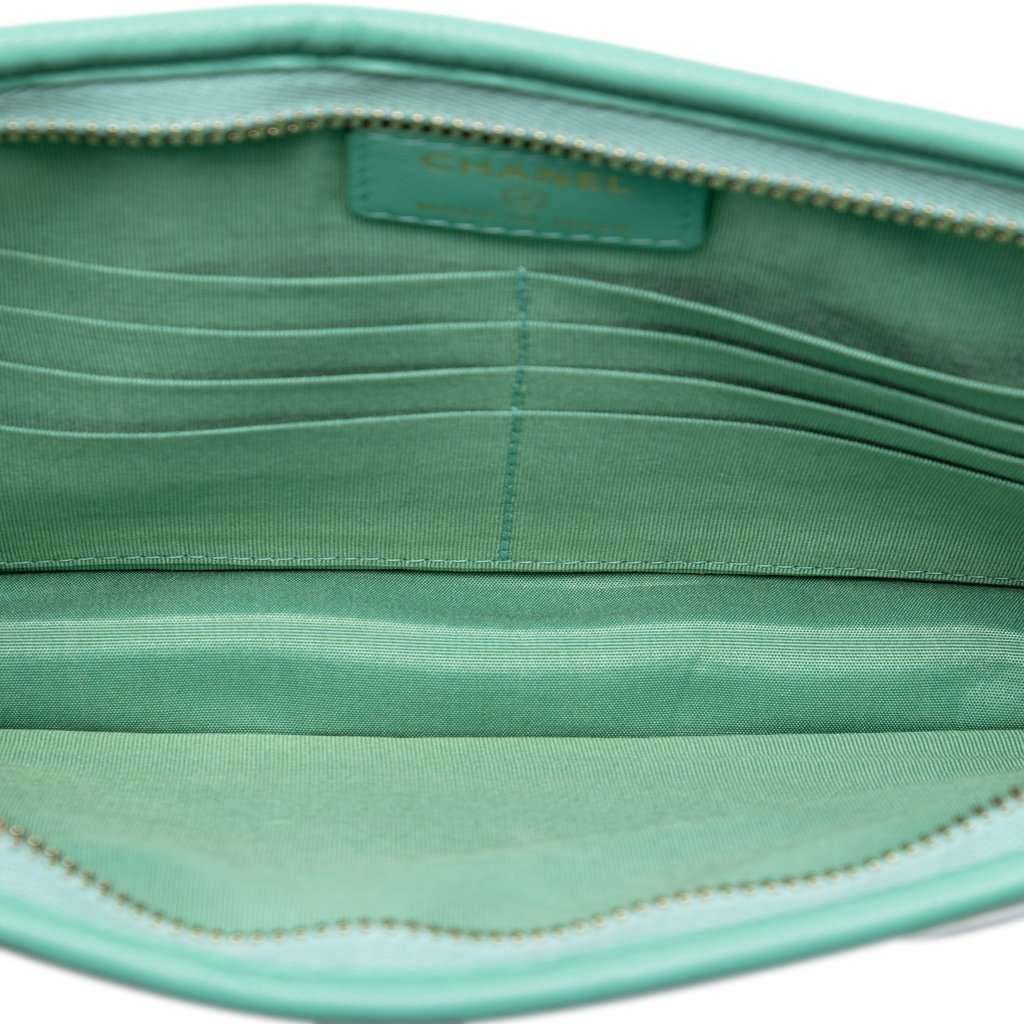 Chanel Quilted Tweed PVC Logo Wristlet Clutch Blue Very good condition - Model View