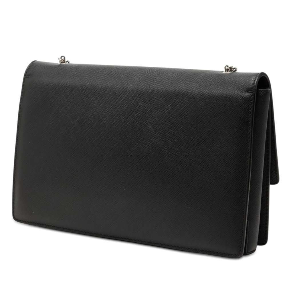 Ferragamo Leather Vara Bow Chain Crossbody Black Leather Very good condition - Back View
