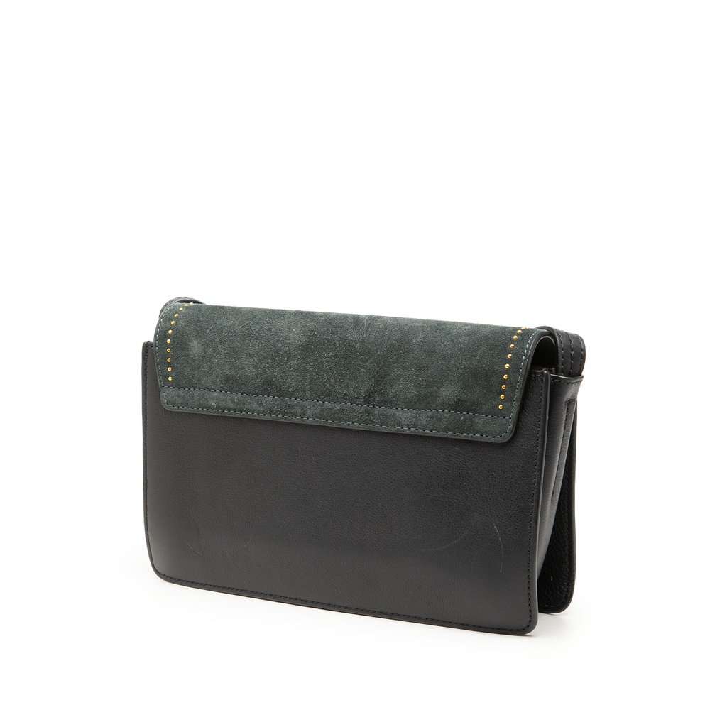Chloé Small Studded Suede and Calfskin Faye Crossbody Green Leather Very good - Back View