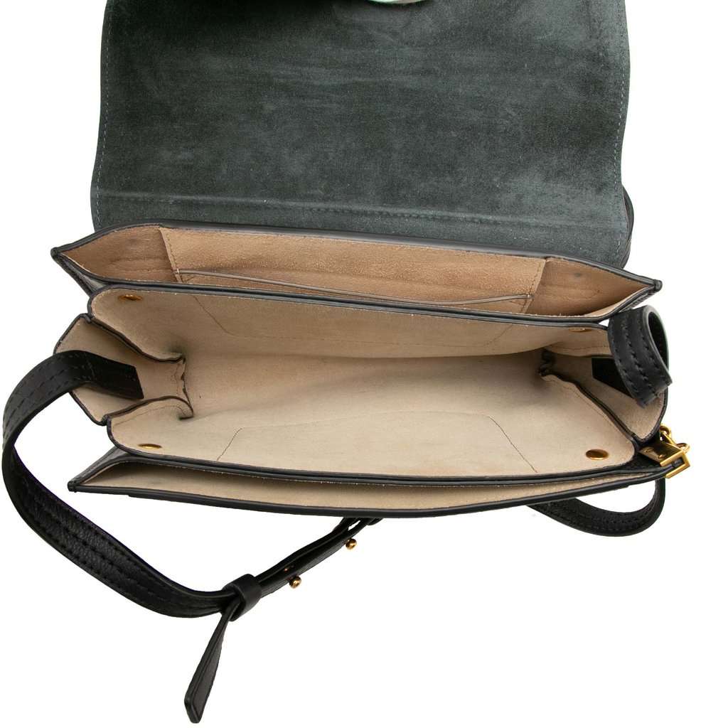 Chloé Small Studded Suede and Calfskin Faye Crossbody Green Leather Very good - Model View
