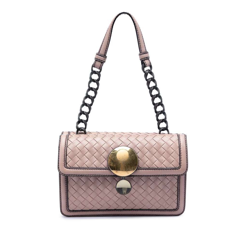Bottega Veneta Nappa Intrecciato Mirror Lens Double Sided Flap Shoulder Bag Brown Leather Very good - Front View