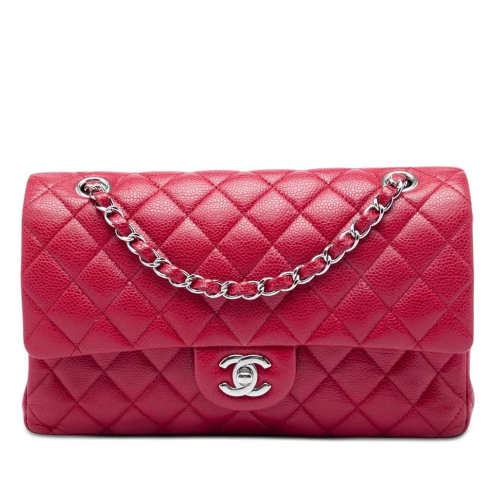 Chanel Medium Classic Caviar Double Flap Red Leather Very good - Front View