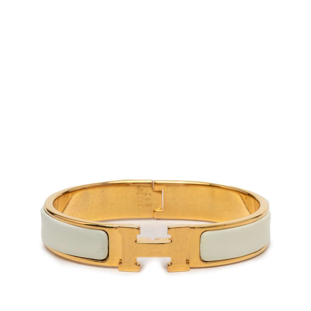 Hermès Narrow Enamel Clic H Bracelet GM White Very good condition - Front View