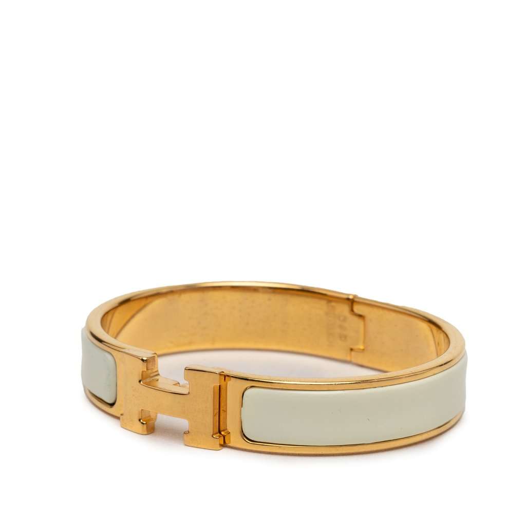 Hermès Narrow Enamel Clic H Bracelet GM White Very good condition - Back View