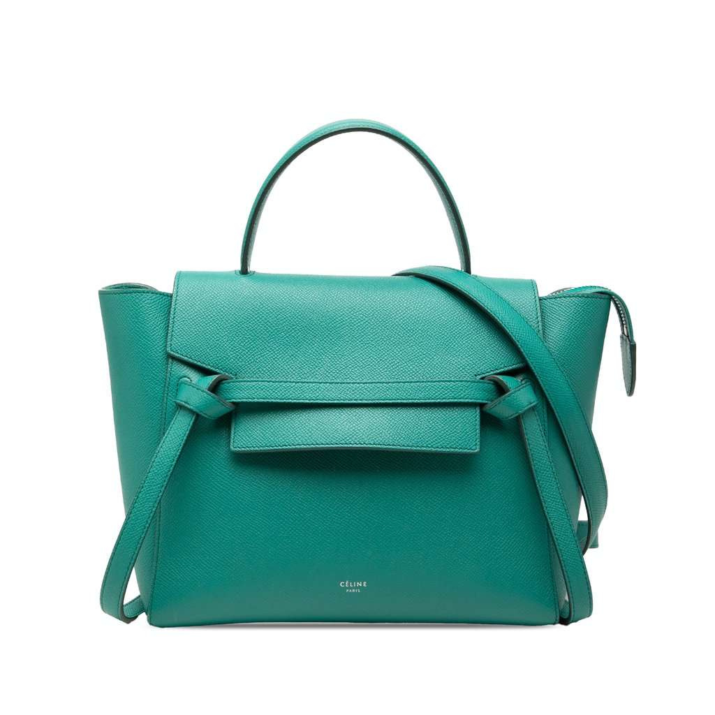 Celine Micro Grained Calfskin Belt Bag Green Leather Very good condition - Front View