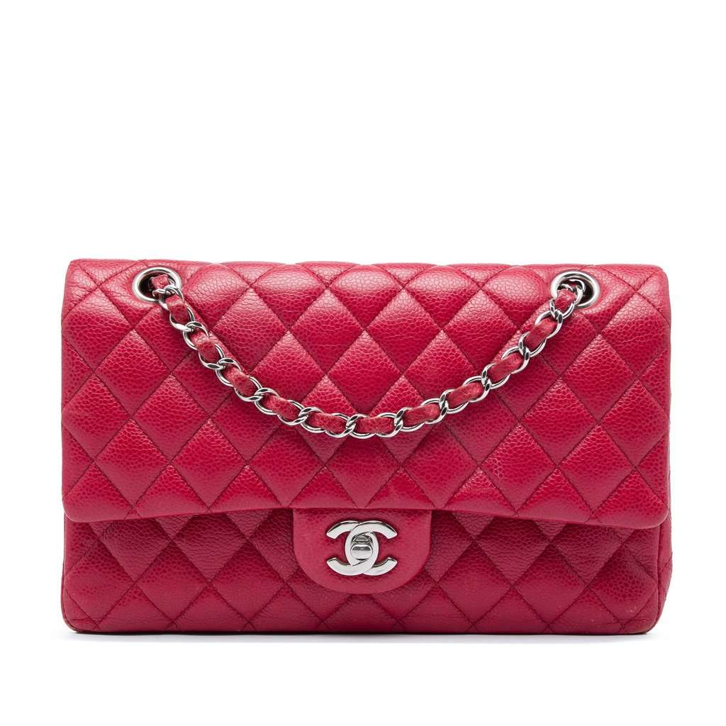 Chanel Medium Classic Caviar Double Flap Red Leather Very good condition - Front View