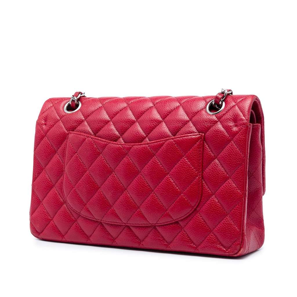 Chanel Medium Classic Caviar Double Flap Red Leather Very good condition - Back View