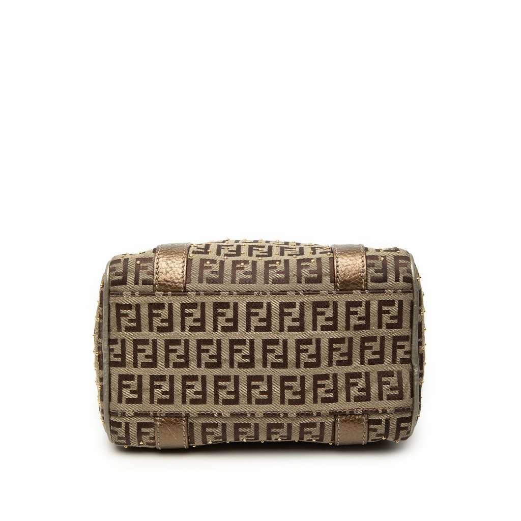 Fendi Mini Zucchino Canvas Forever Studded Bauletto Boston Bag Beige Very good - Inside View