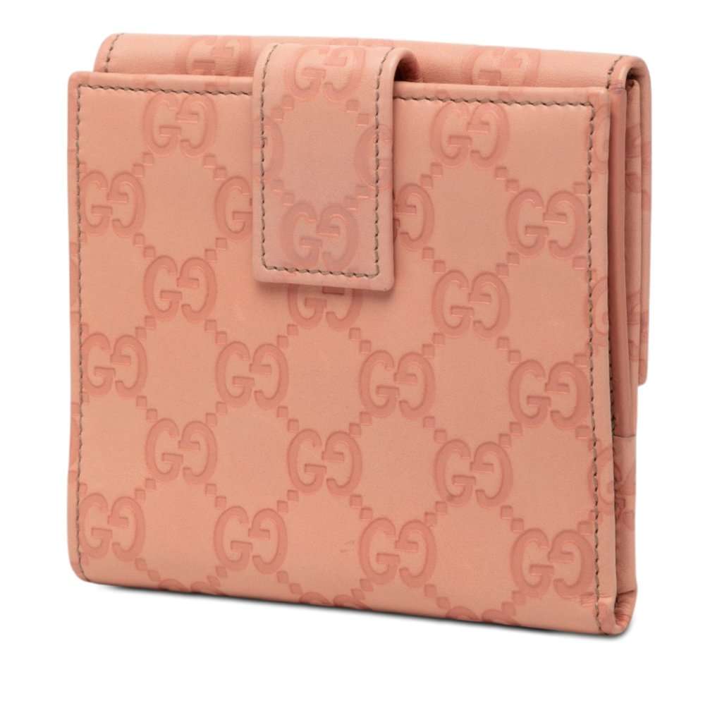 Gucci Guccissima Metal Bar French Flap Wallet Pink Leather Very good condition - Back View