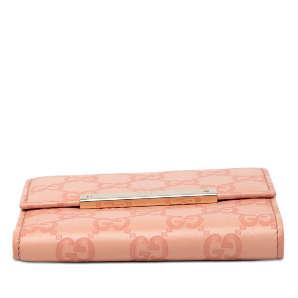 Gucci Guccissima Metal Bar French Flap Wallet Pink Leather Very good condition - Inside View
