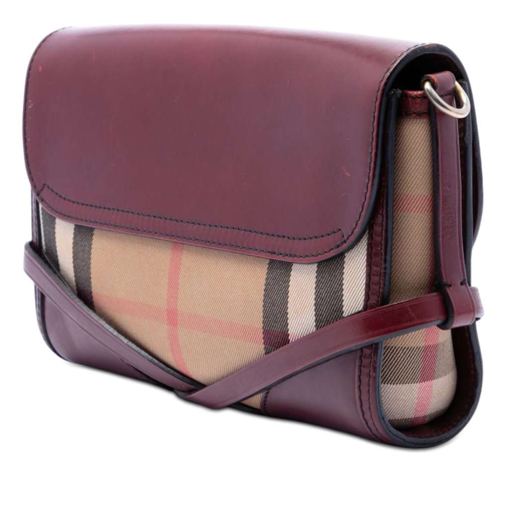 Burberry Leather and House Check Canvas Bridle Abbott Crossbody Red Leather Very good condition - Back View