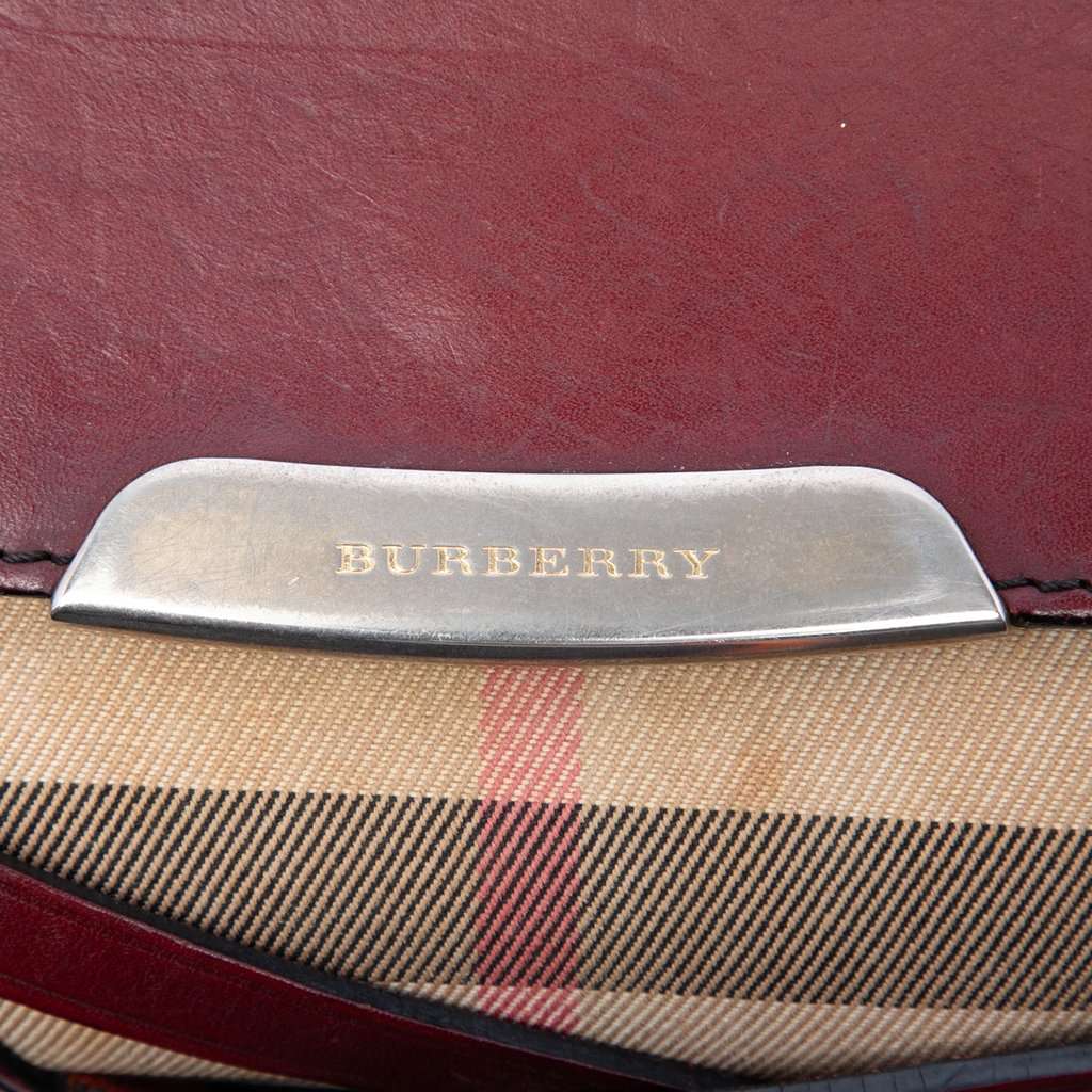 Burberry Leather and House Check Canvas Bridle Abbott Crossbody Red Leather Very good condition - Box View