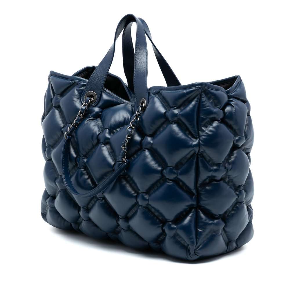Chanel Large Quilted Leather Chesterfield Shopping Tote Blue Leather Very good condition - Back View