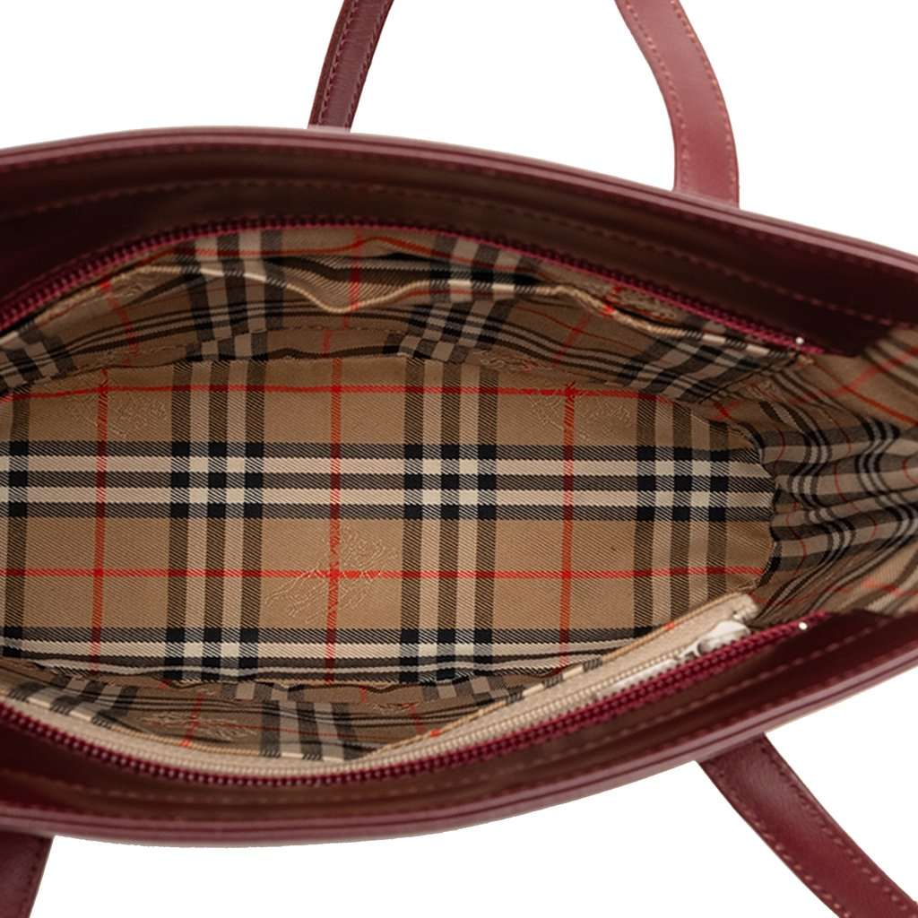 Burberry House Check Trimmed Leather Shoulder Bag Red Leather Very good condition - Model View