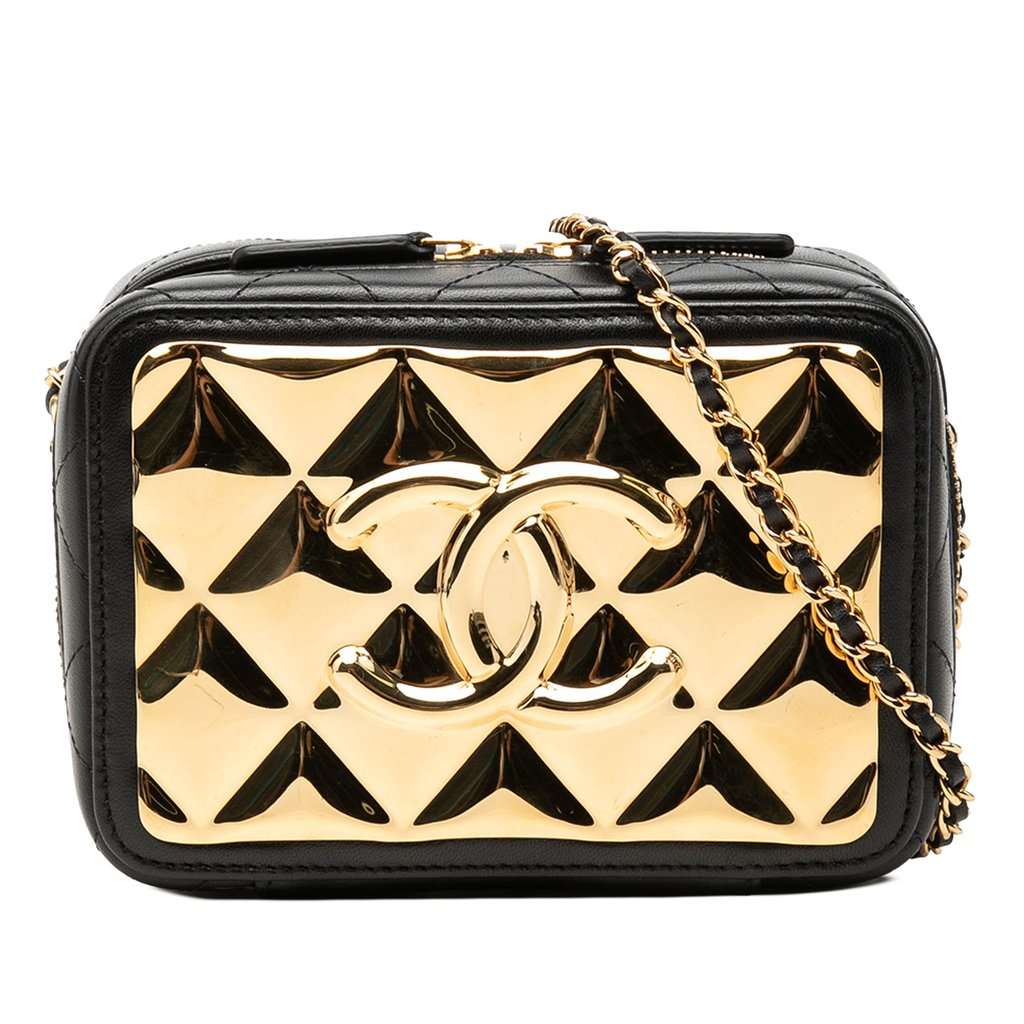 Chanel Mini CC Quilted Lambskin and Golden Plate Vanity Crossbody Black Leather Very good - Front View