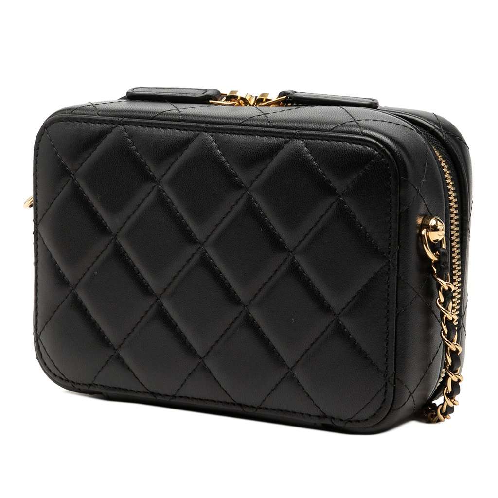 Chanel Mini CC Quilted Lambskin and Golden Plate Vanity Crossbody Black Leather Very good - Back View