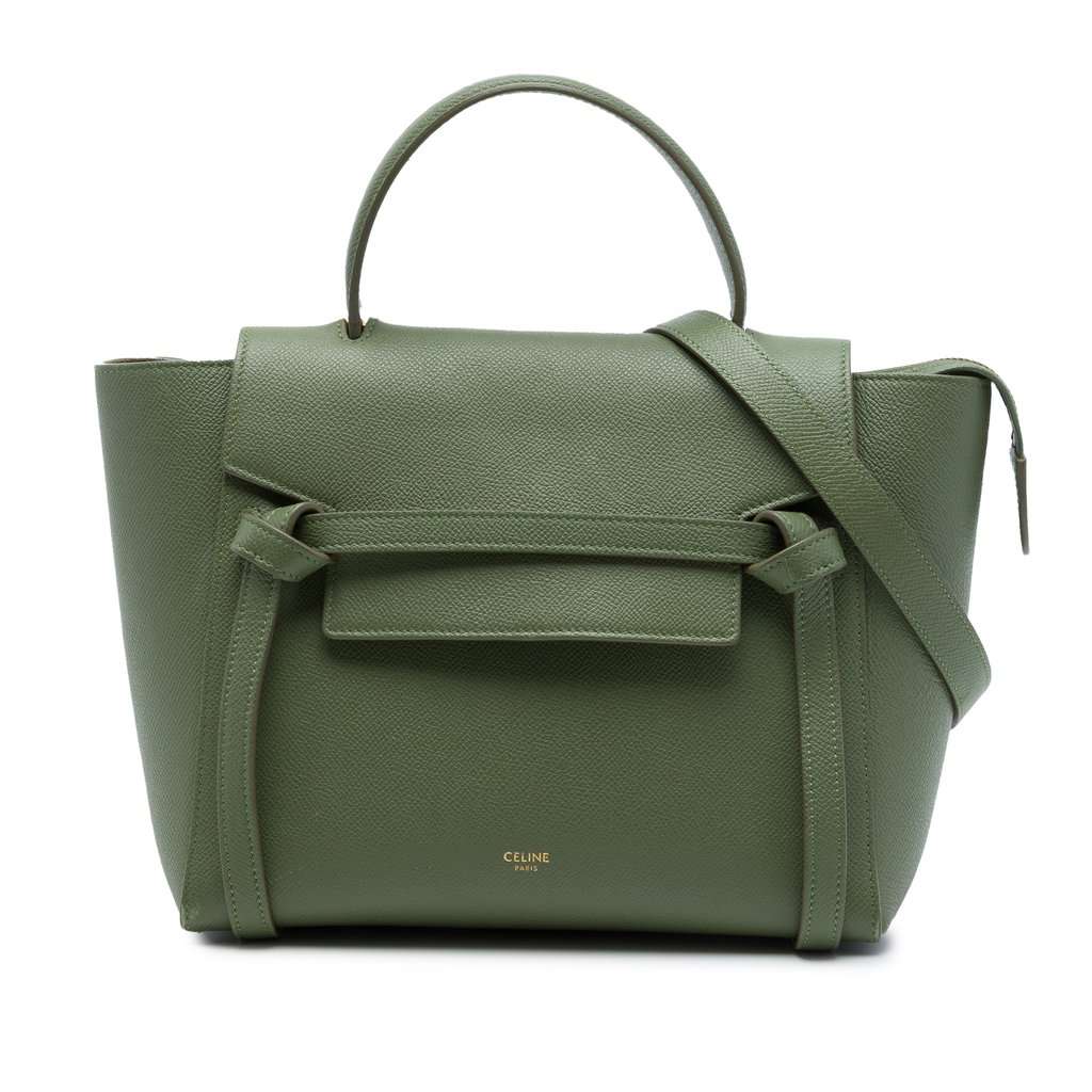 Celine Micro Grained Calfskin Belt Bag Green Leather Very good - Front View