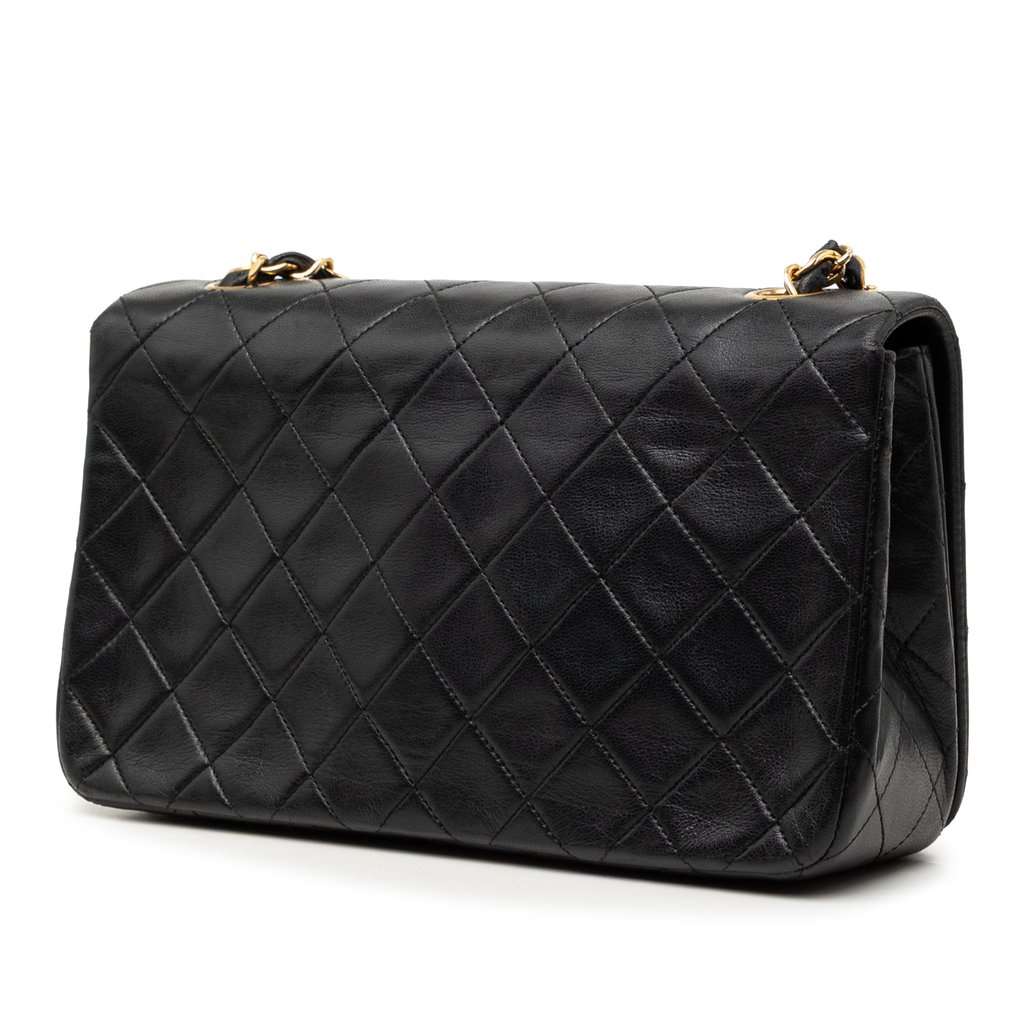 Chanel Medium Quilted Lambskin Full Flap Black Leather Very good - Back View