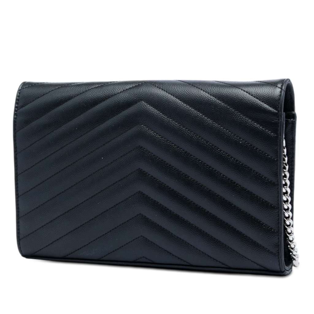 Saint Laurent Grain De Poudre Chevron Cassandre Envelope Chain Wallet Black Leather Very good - Back View