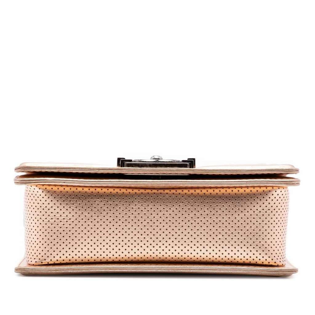 Chanel Small Quilted Perforated Metallic Lambskin Boy Flap Pink Leather Very good condition - Inside View