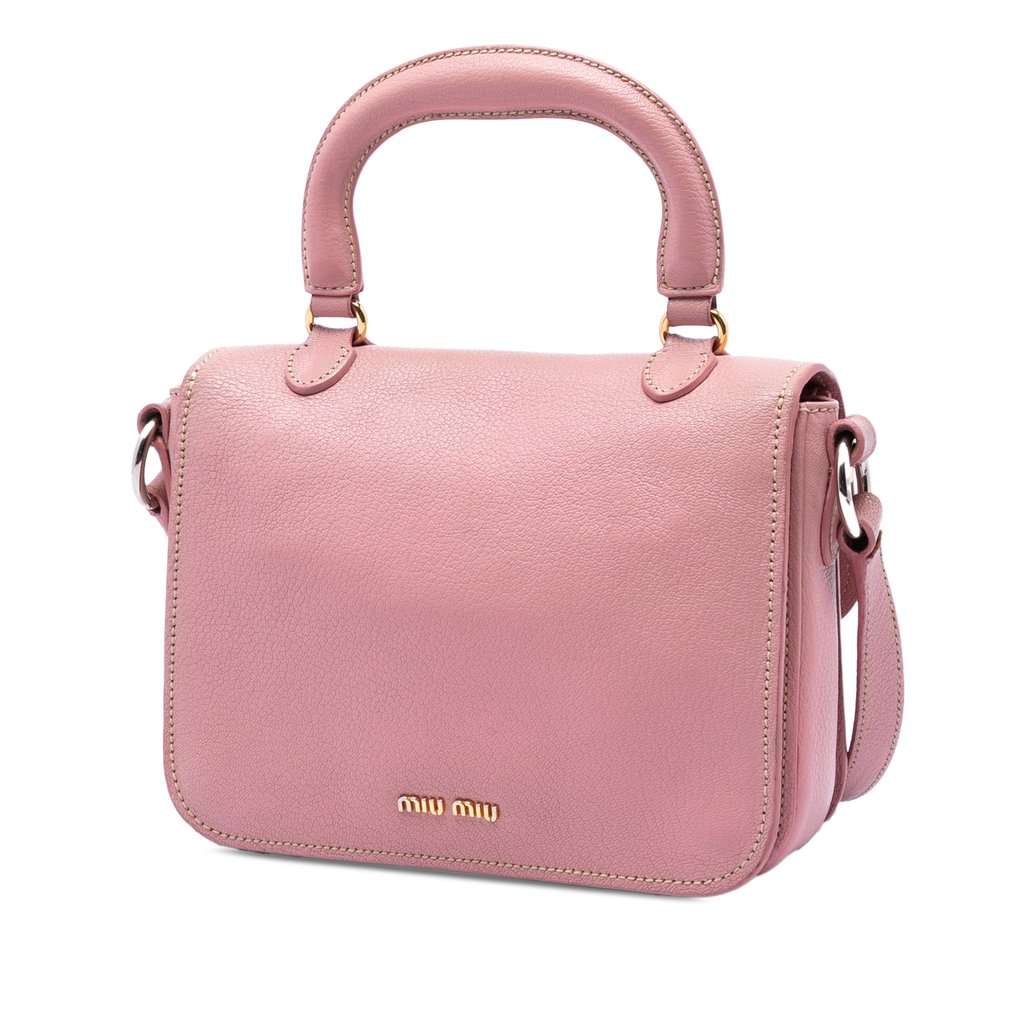 Miu Miu Goatskin Madras Top Handle Bag Pink Leather Very good condition - Back View