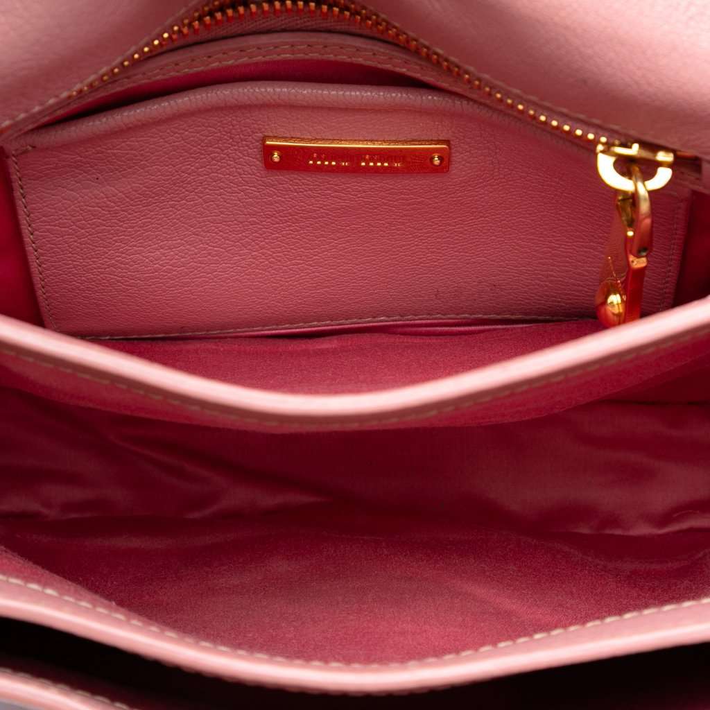 Miu Miu Goatskin Madras Top Handle Bag Pink Leather Very good condition - Model View