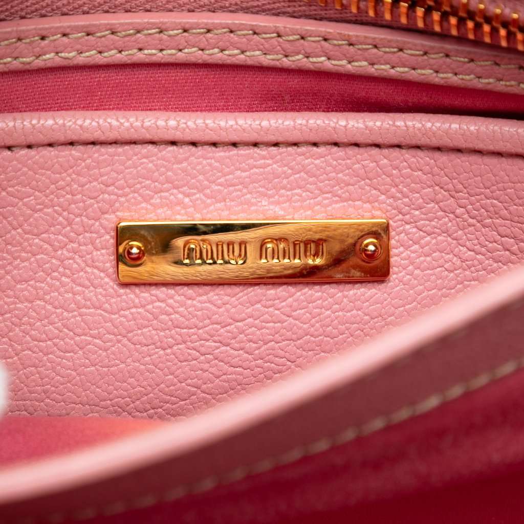 Miu Miu Goatskin Madras Top Handle Bag Pink Leather Very good condition - Box View