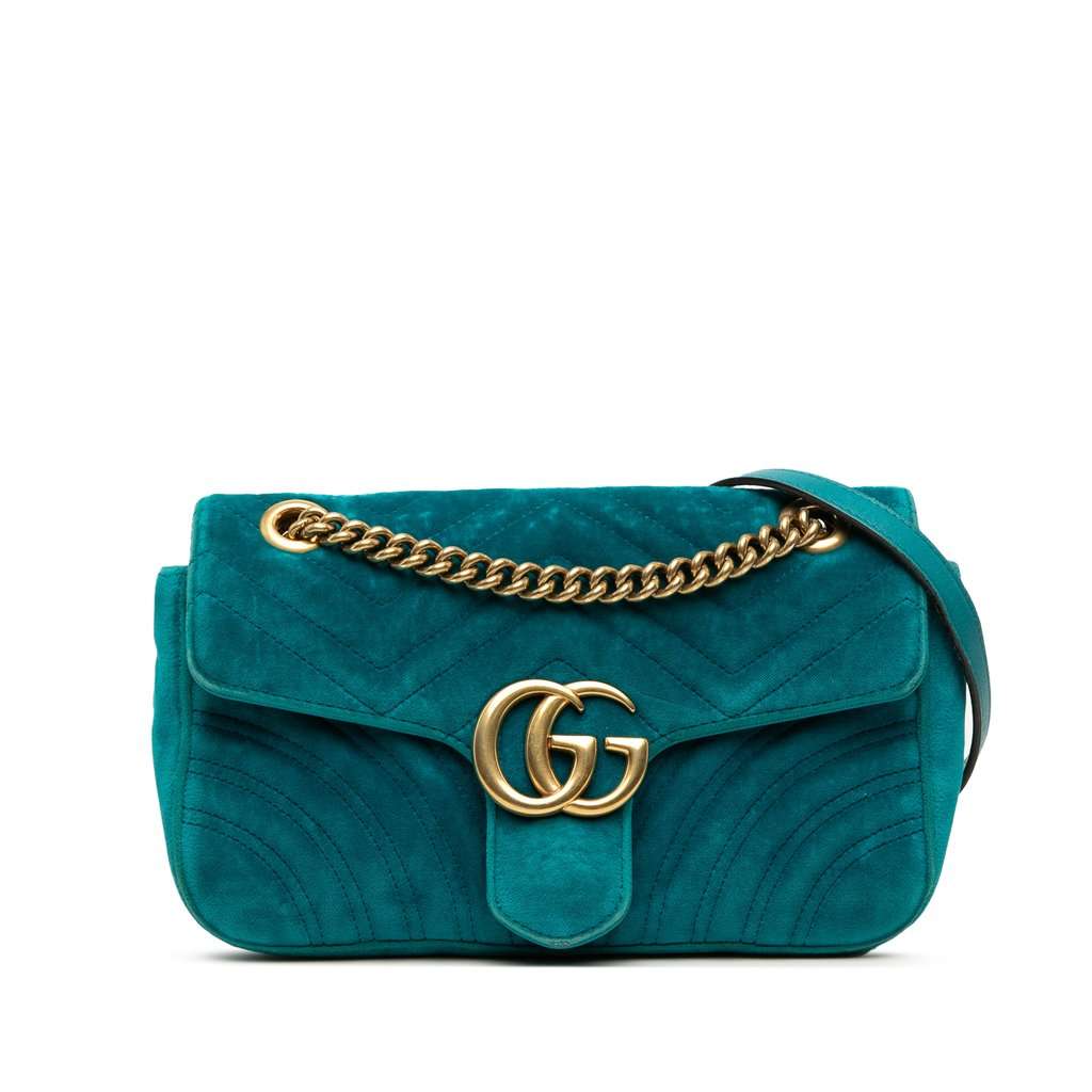Gucci Medium GG Marmont Matelasse Velvet Shoulder Bag Blue Very good - Front View