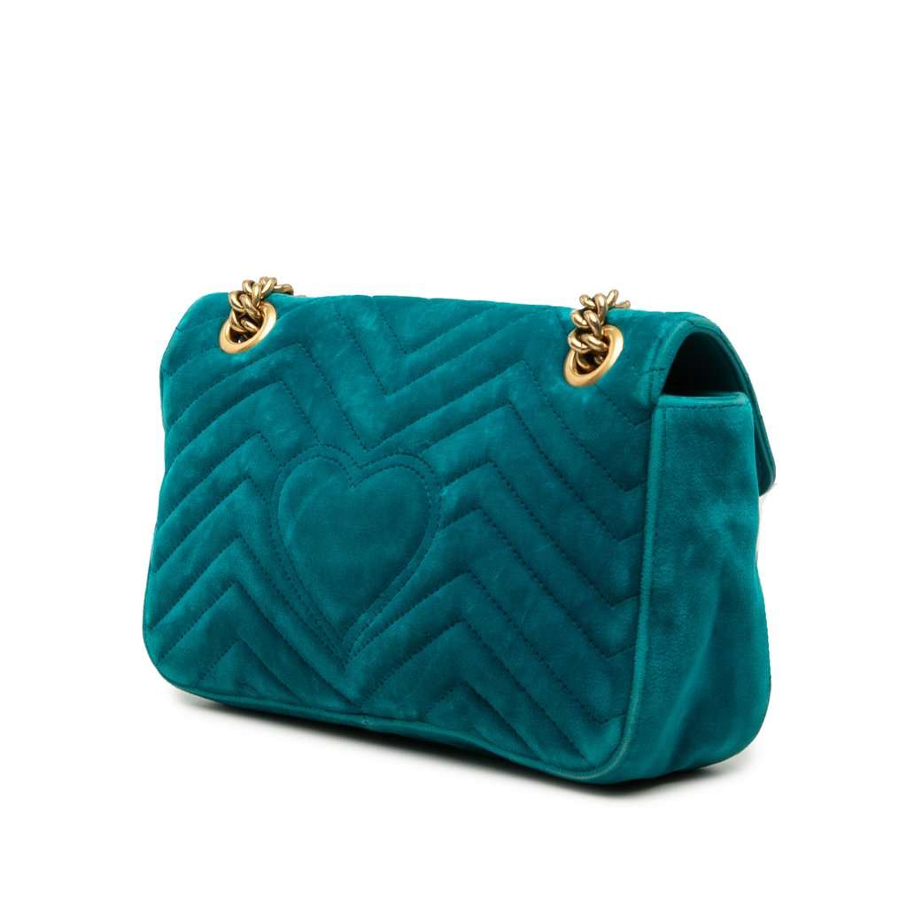 Gucci Medium GG Marmont Matelasse Velvet Shoulder Bag Blue Very good - Back View