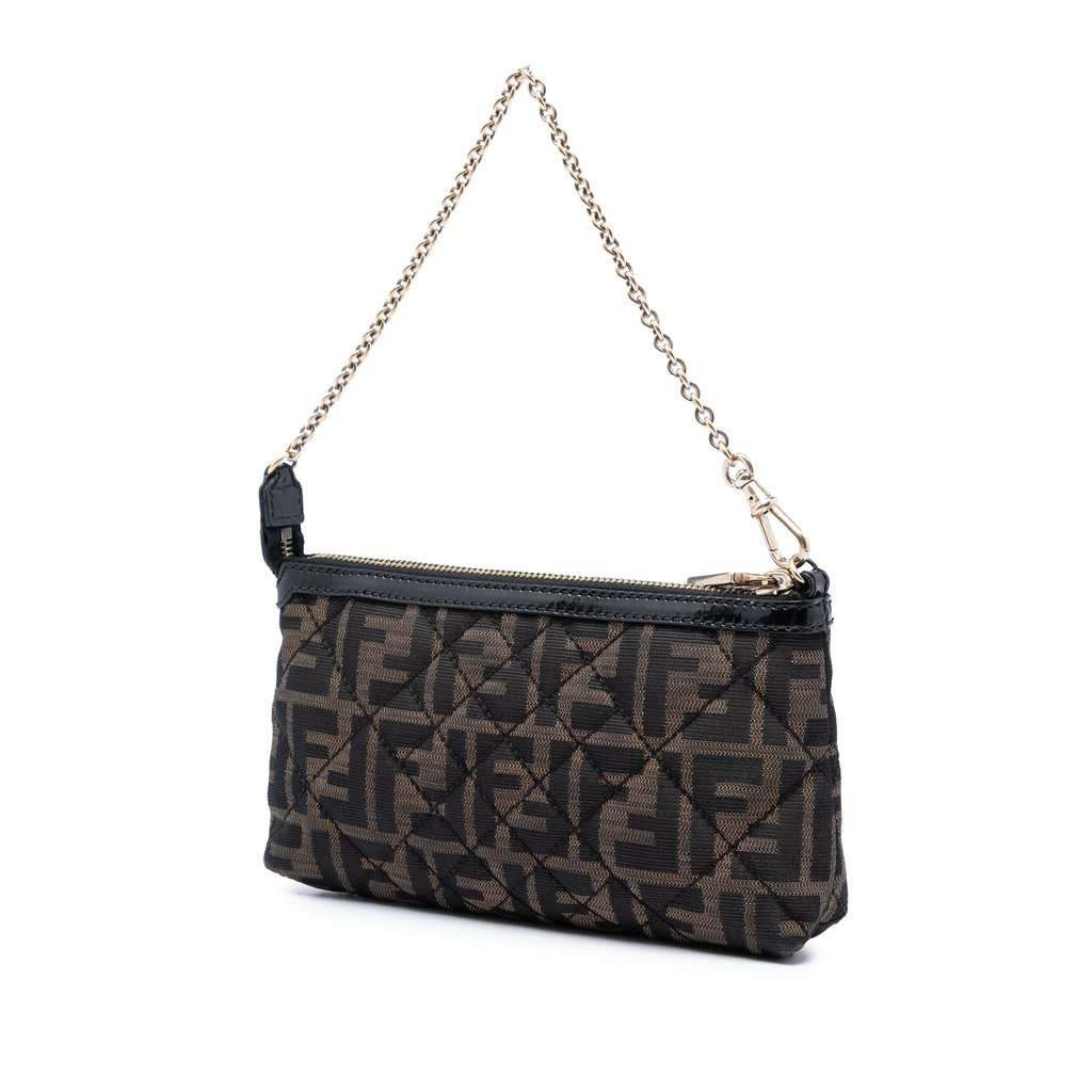 Fendi Quilted Zucca Canvas Chain Pochette Brown Very good condition - Back View