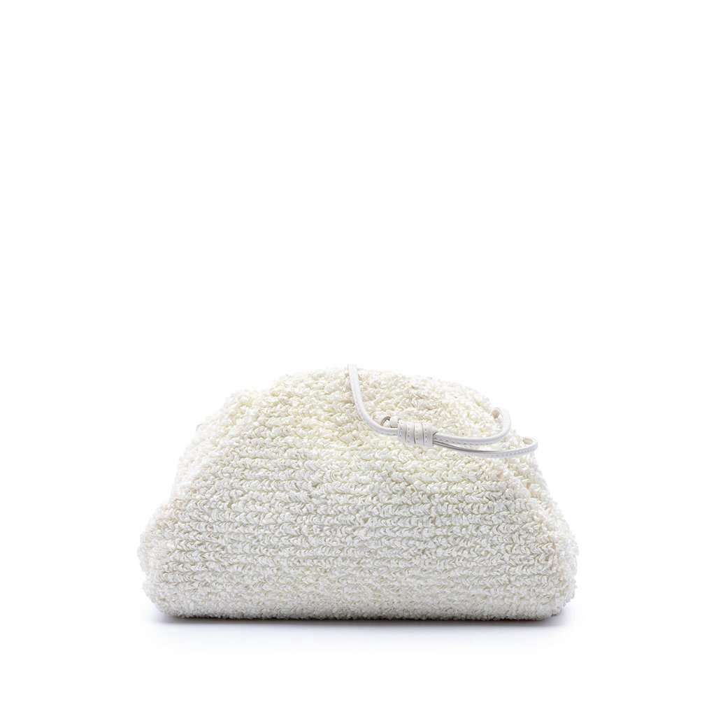 Bottega Veneta Boucle Raffia The Mini Pouch Crossbody White Very good condition - Front View