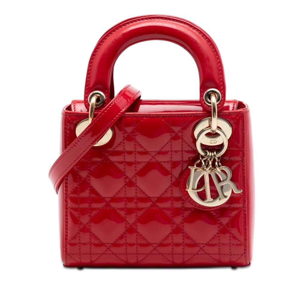 Dior Mini Patent Cannage Lady Dior Red Leather Very good condition - Front View