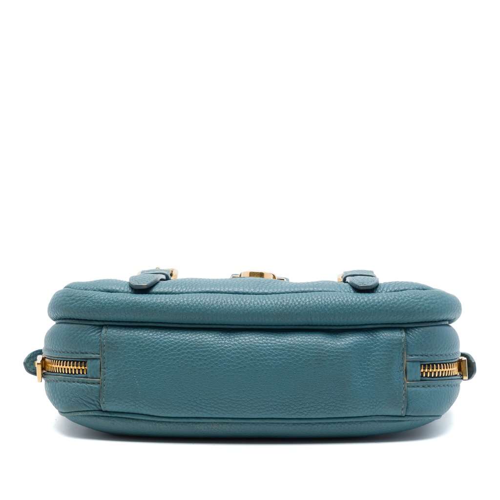 Prada Vitello Daino Push Lock Double Buckle Messenger Bag Blue Leather Very good condition - Inside View