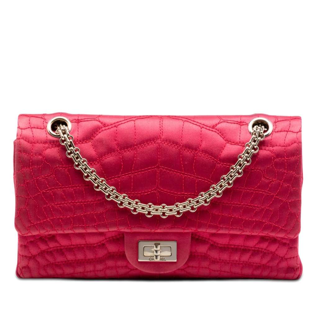 Chanel Croc Quilted Satin Reissue 2.55 Double Flap 225 Pink Very good condition - Front View