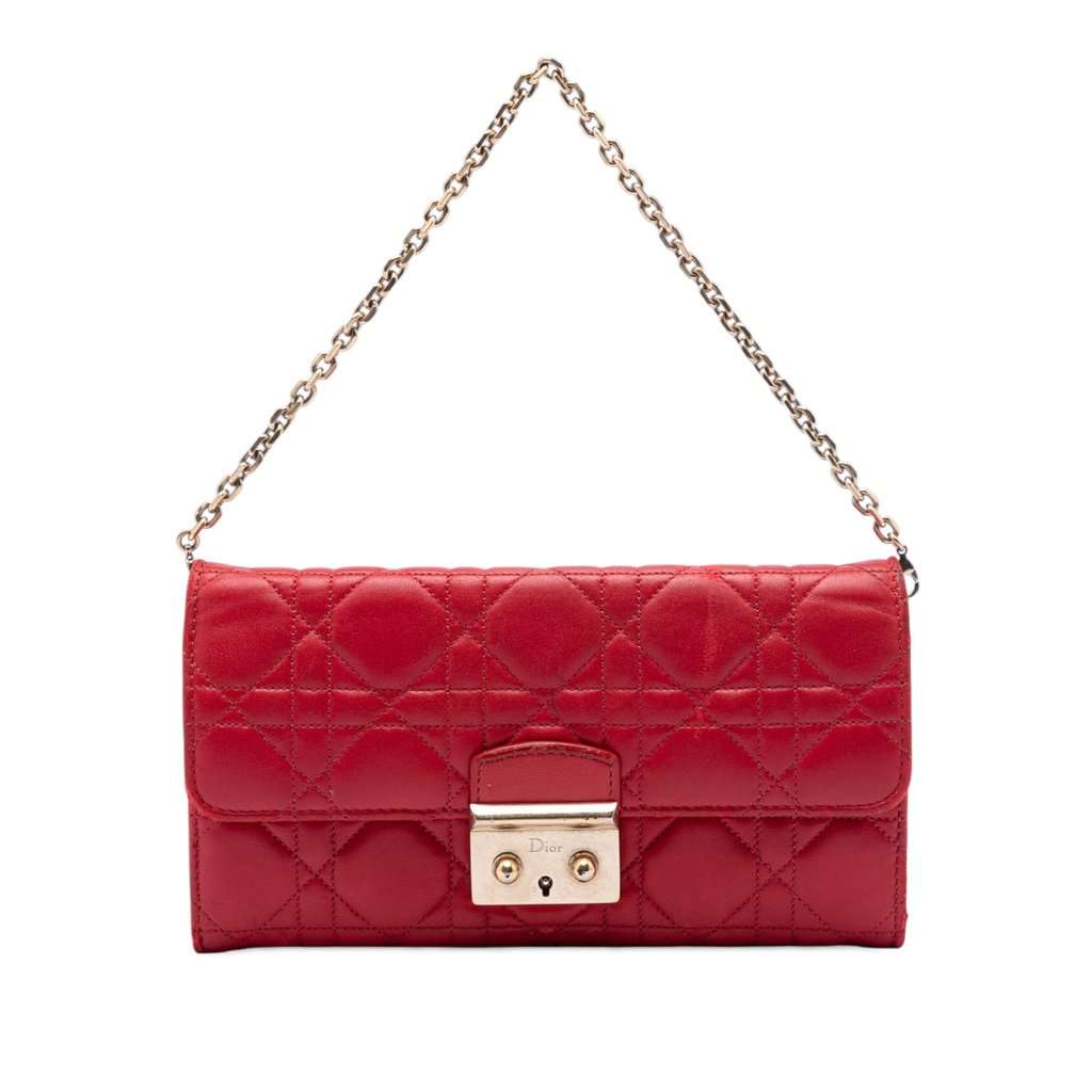Dior Lambskin Cannage Miss Dior Promenade Wallet on Chain Red Leather Very good condition - Front View