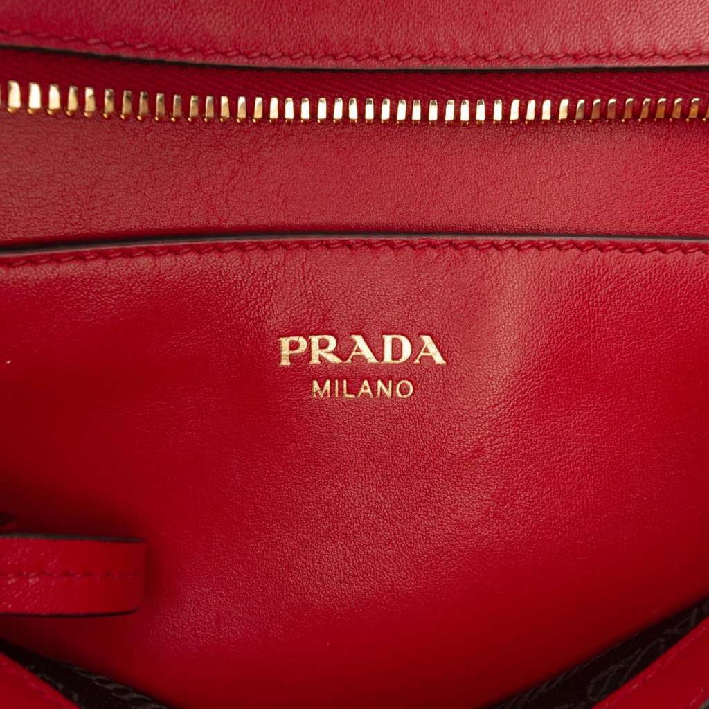 Prada Soft Calf Trimmed Saffiano Lux Zip Convertible Tote Red Leather Very good - Box View