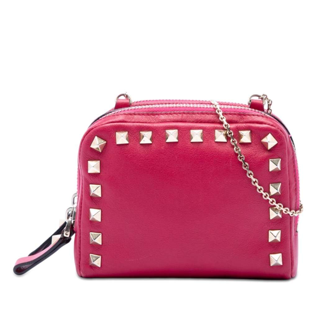 Valentino Leather Rockstud Double Zip Chain Crossbody Pink Leather Very good condition - Front View