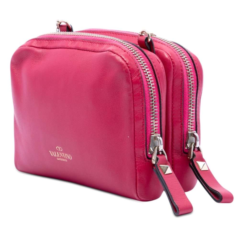 Valentino Leather Rockstud Double Zip Chain Crossbody Pink Leather Very good condition - Back View