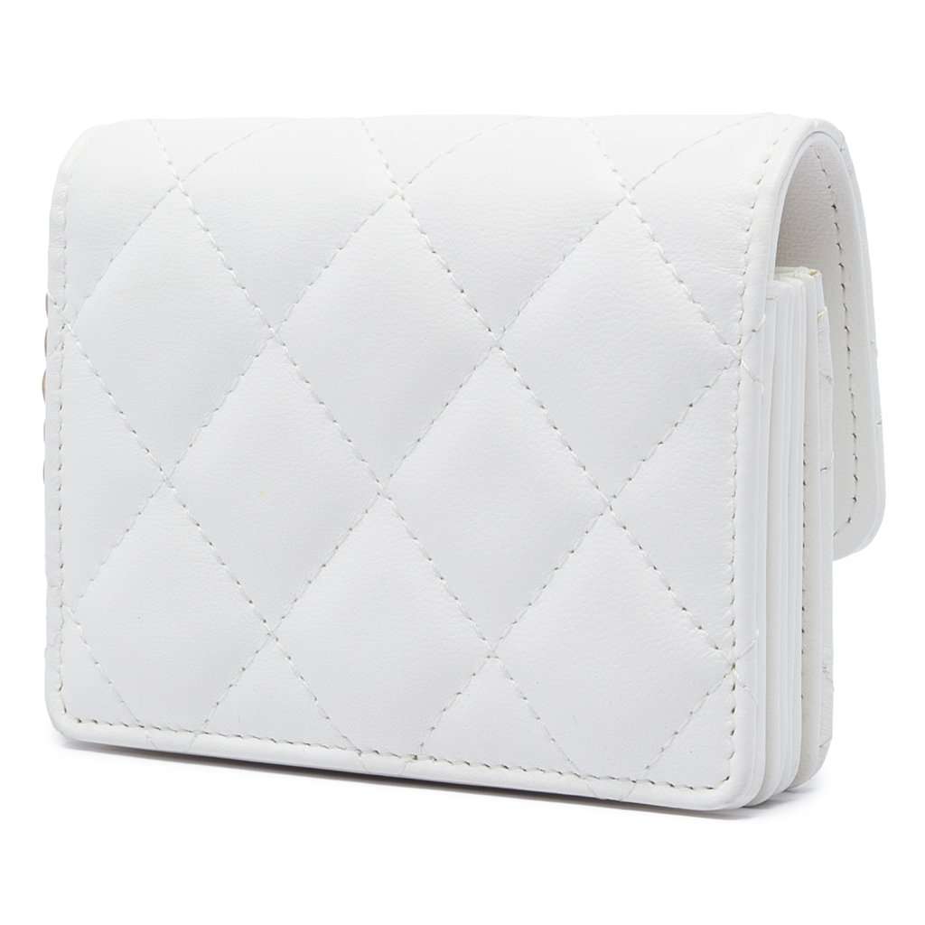 Chanel Quilted Lambskin Romance Card Holder On Chain White Leather Very good condition - Back View