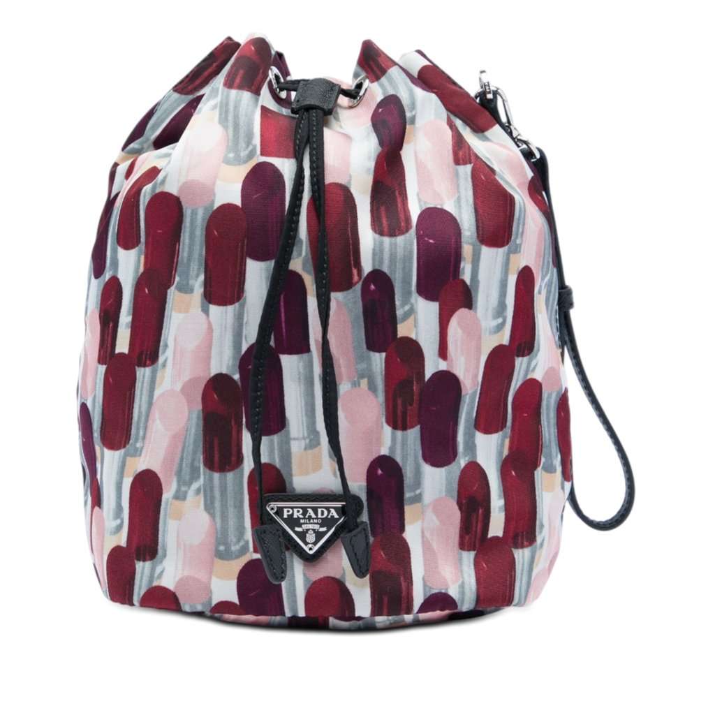 Prada Tessuto Lipstick Print Drawstring Pouch White Very good - Front View