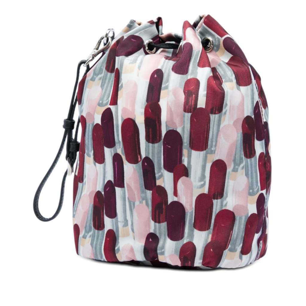 Prada Tessuto Lipstick Print Drawstring Pouch White Very good - Back View