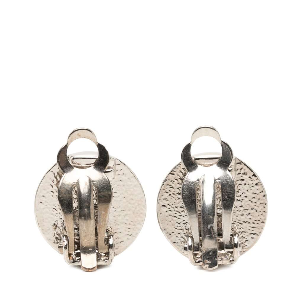 Chanel CC Brass Round Clip On Earrings Silver Metal Very good - Back View