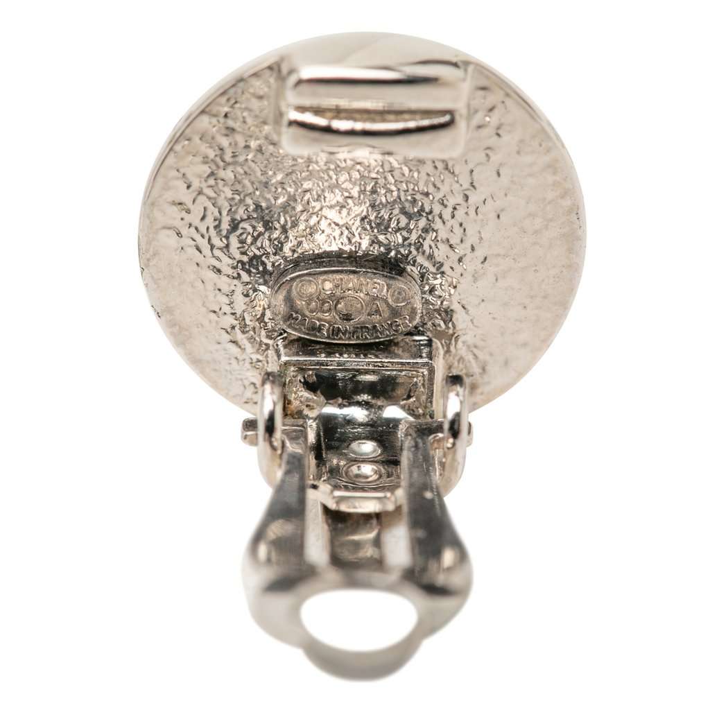 Chanel CC Brass Round Clip On Earrings Silver Metal Very good - Inside View